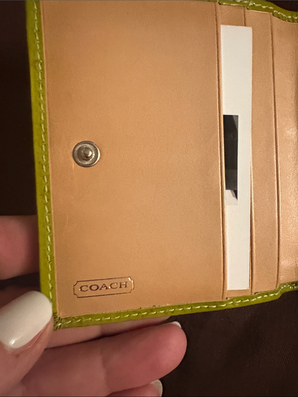 Coach Lime Green Trifold Wallet with Tan Interior - Picture 9 of 9